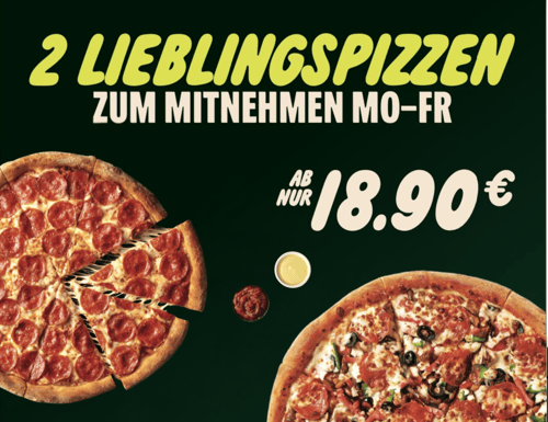 2 Pizzen (S) für 18,90 €