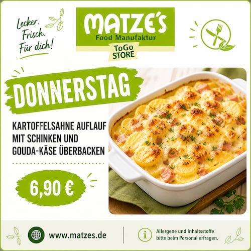 Kartoffelauflauf mit Sahnesoße, Schinken, Gouda-Käse überbacken
