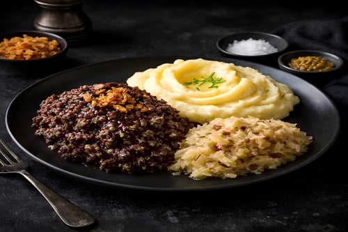 Kartoffelpüree mit Grützwurst und Sauerkraut