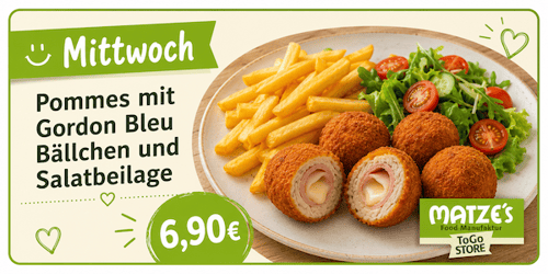 Pommes mit Hähnchen Cordon Bleu Bällchen