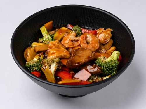 Huhn mit Ente und Garnelen