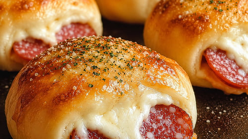 Pizzabrötchen mit Käse und Salami