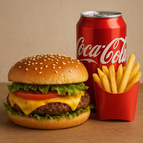 B100.Burger Menü mit Pommes und Dose Getränke 