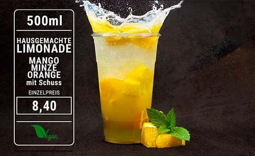 Limonade Mango Minze Orange mit Schuss