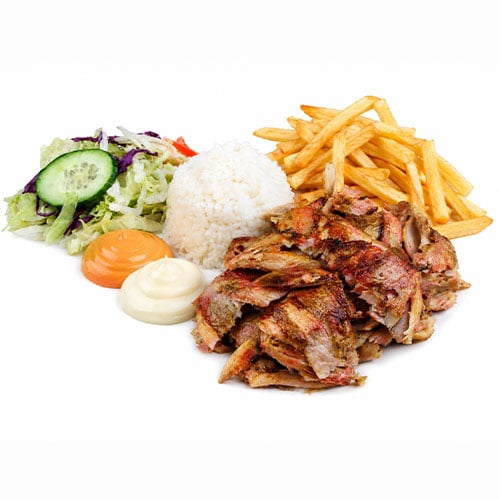 Premium Teller mit Reis, Pommes und  Salat