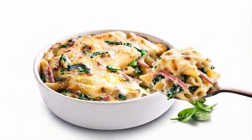 Blattspinat Schinken Pasta
