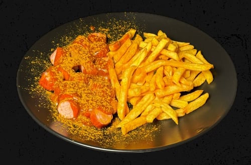 Currywurst + Süßkartoffelpommes