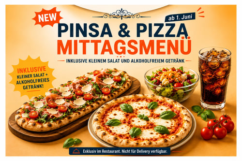 MITTAGSMENÜ  PINSA MIT SALAT UND GETRÄNK