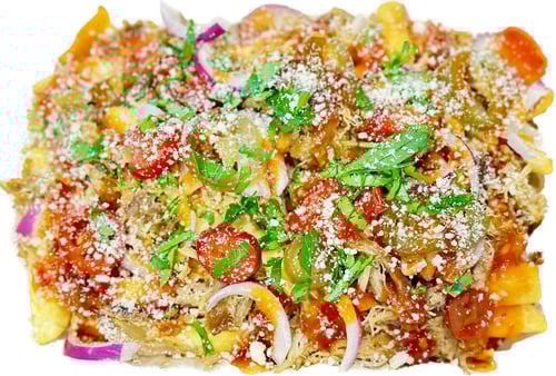 Spicy pulled chicken loaded fries