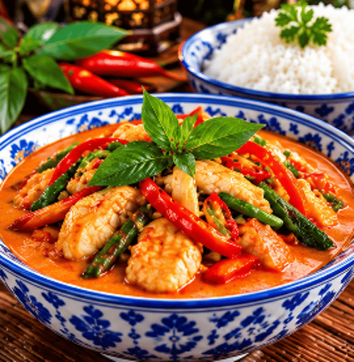 120 Thai-Gericht mit Hühnerfleisch würzig-scharf