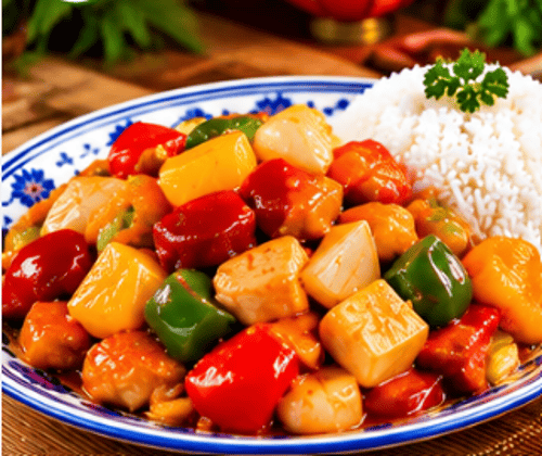192 Vegetarisches Gericht in süß-sauer Sauce zubereitet