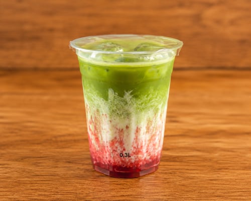 Iced strawberry matcha latte
