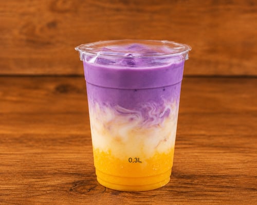 Ube mango iced latte
