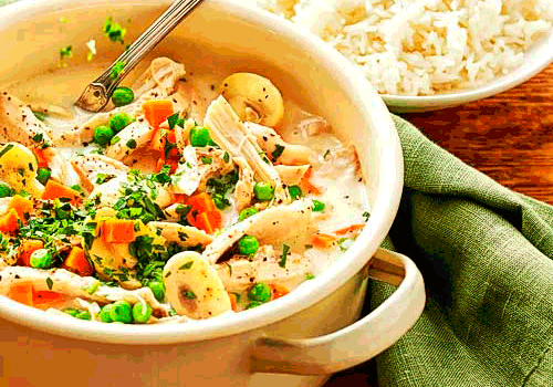 Hühnerfrikassee mit viel Gemüse und Naturreis (XL)