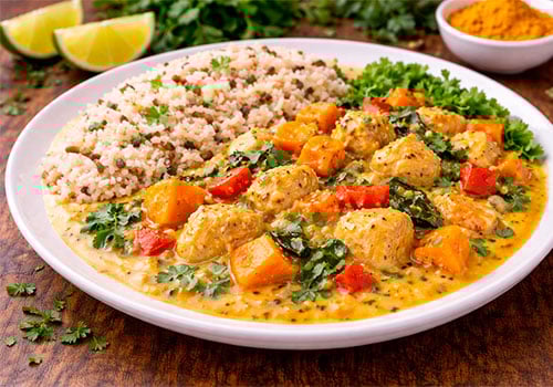 Süßkartoffel Geflügel Curry mit Wild- & Reis 