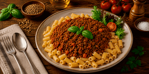 Linsenbolognese mit Pasta
