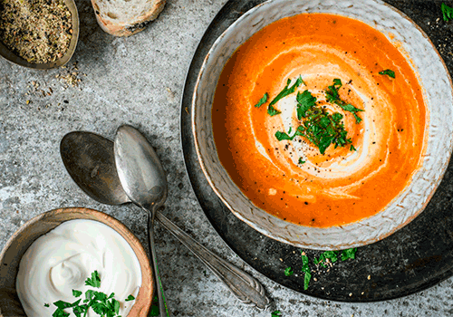 Mango-Sußkartoffelsuppe mit Gebäck (XL)