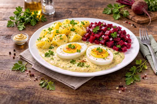 Senfei mit Kartoffeln