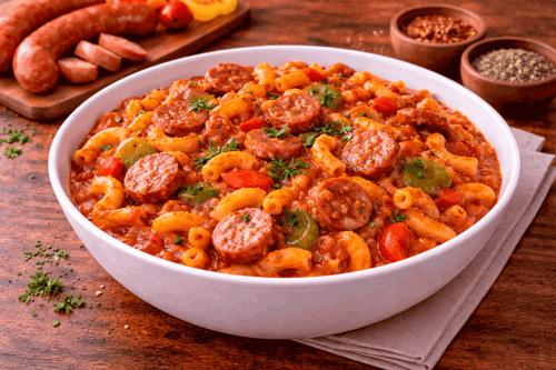 Wurstgulasch mit Pasta