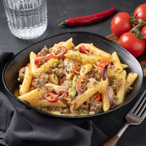 Pasta meat vulcano