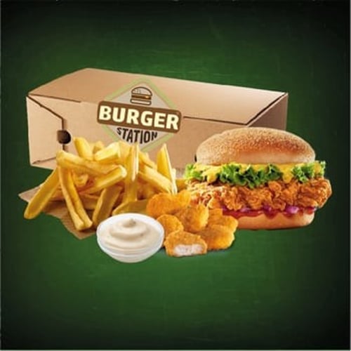 Crunchy  VEGA chicken burger MENUBOX DEAL!