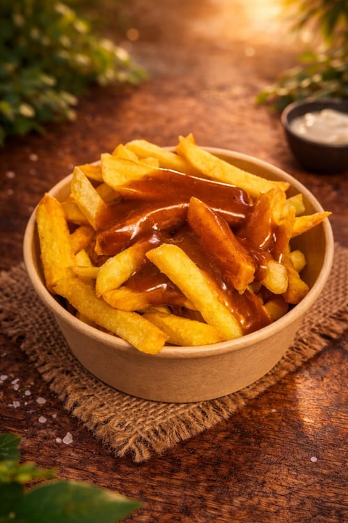 Friet curry groot