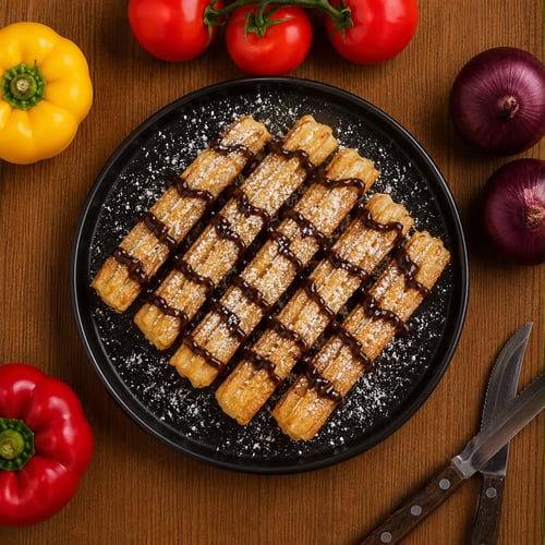 80 - XXL Churros 5 Stück mit Puderzucker + Wunsch Dip nach Wahl