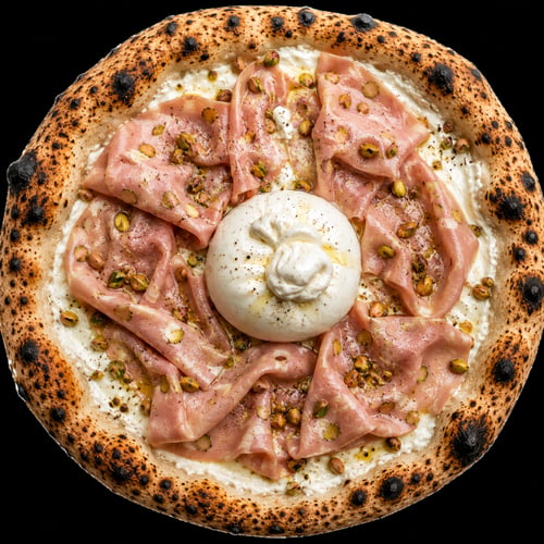 Pizza Bianca Mortadella e Pistacchio