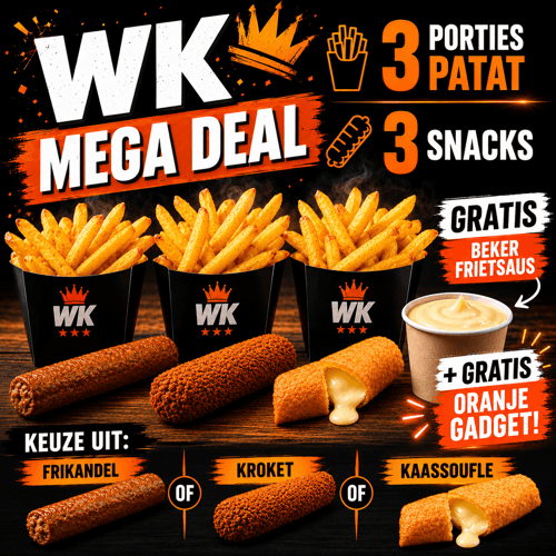 WK deal 1 + gratis beker frietsaus en oranje gadget