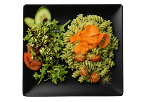 Lachsnudeln mit Vegano Parmigano
