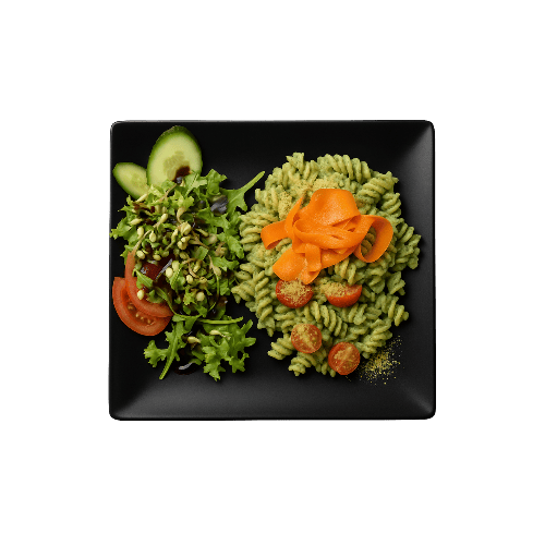 Lachsnudeln mit Vegano Parmigano