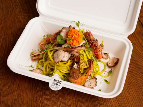 Hausgemachte Spaghetti Black-Tiger-Garnelen