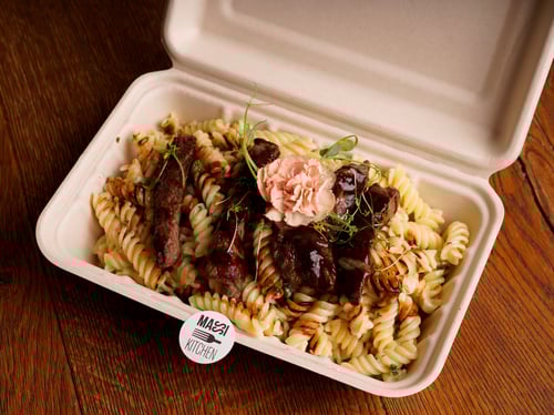 Hausgemachte Fusilli Argentinische Rinderhüftstreifen