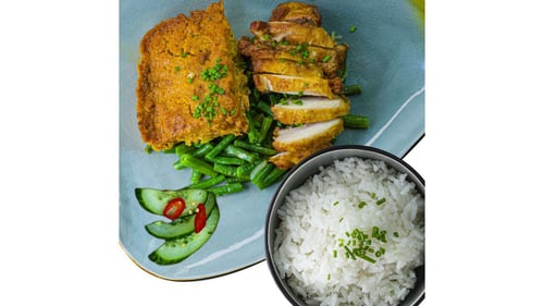 Pom met gegrilde kip