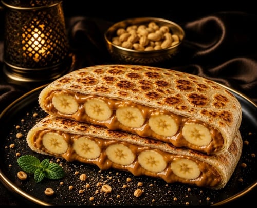 Dubbele Roti Prata met Banaan en Pindakaas