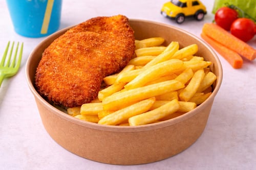 Hähnchenschnitzel mit Pommes