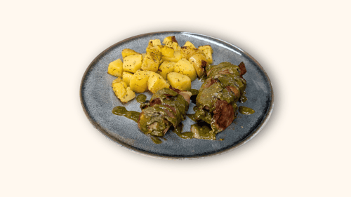 Hähnchen-rouladen mit Pistazien und Speck