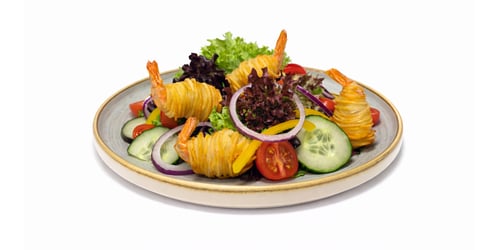 Salat Garnelen im Kartoffelnest