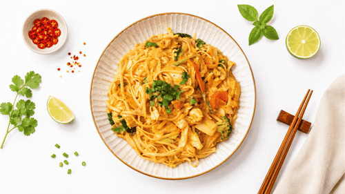 Mittagsmenü - Nudeln mit Chicken Masala