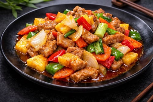 Schweinefleisch mit süß-sauer Soße