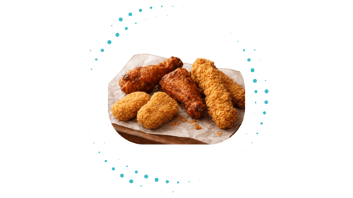 2 nuggets, 2 wings, 2 strips