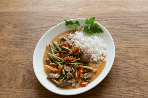 80. Rindfleisch in Streifen mit rotem Curry (scharf)