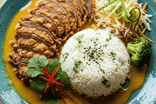 50. Knusprig gebackene Ente mit rotem Curry (scharf)