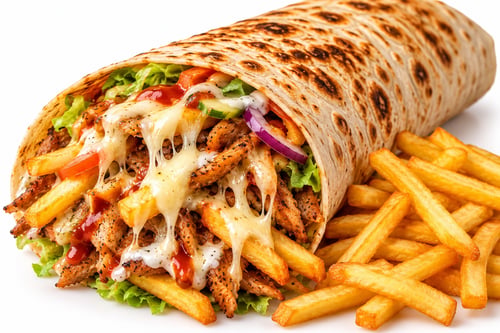 Durum met kaas en patat
