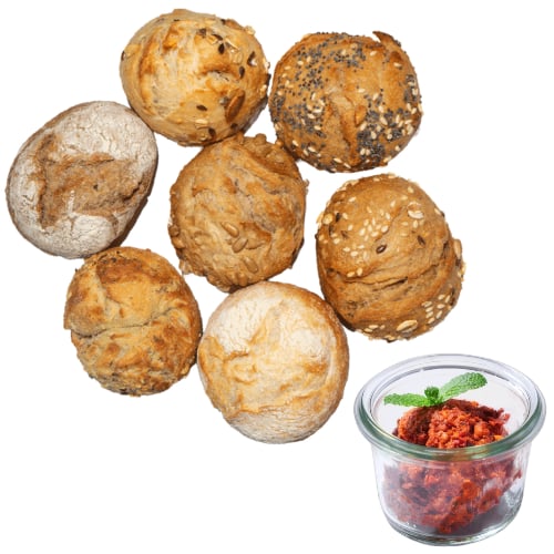 Mini Brötchen Mix mit Muhamarra Dip