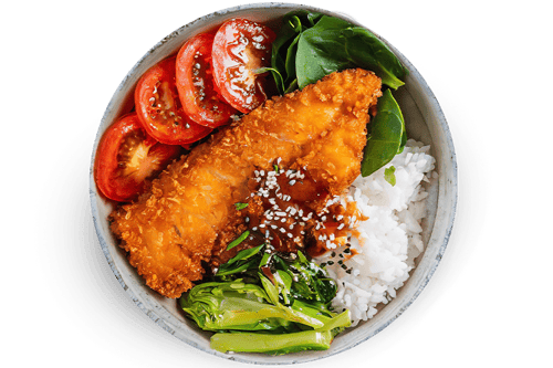 Donburi geb. veganem Fischfilet (vegan)