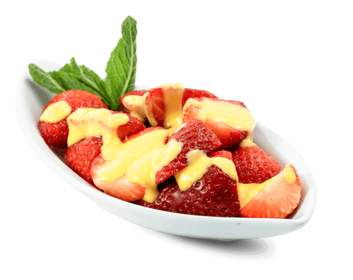 Erdbeeren mit Mango Lassi