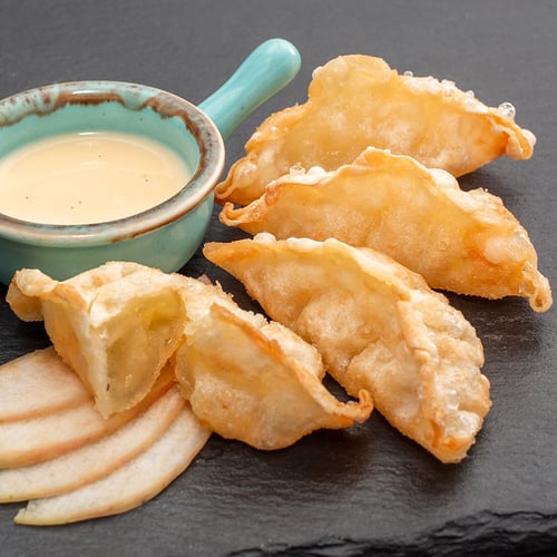 Gyoza Apfel mit Vanille Sauce