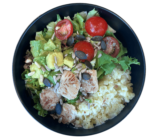 Snackbowl Avocado Chicken Crush mit Kartoffelstampf
