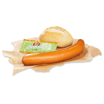 Bockwurst mit Brötchen und Senf